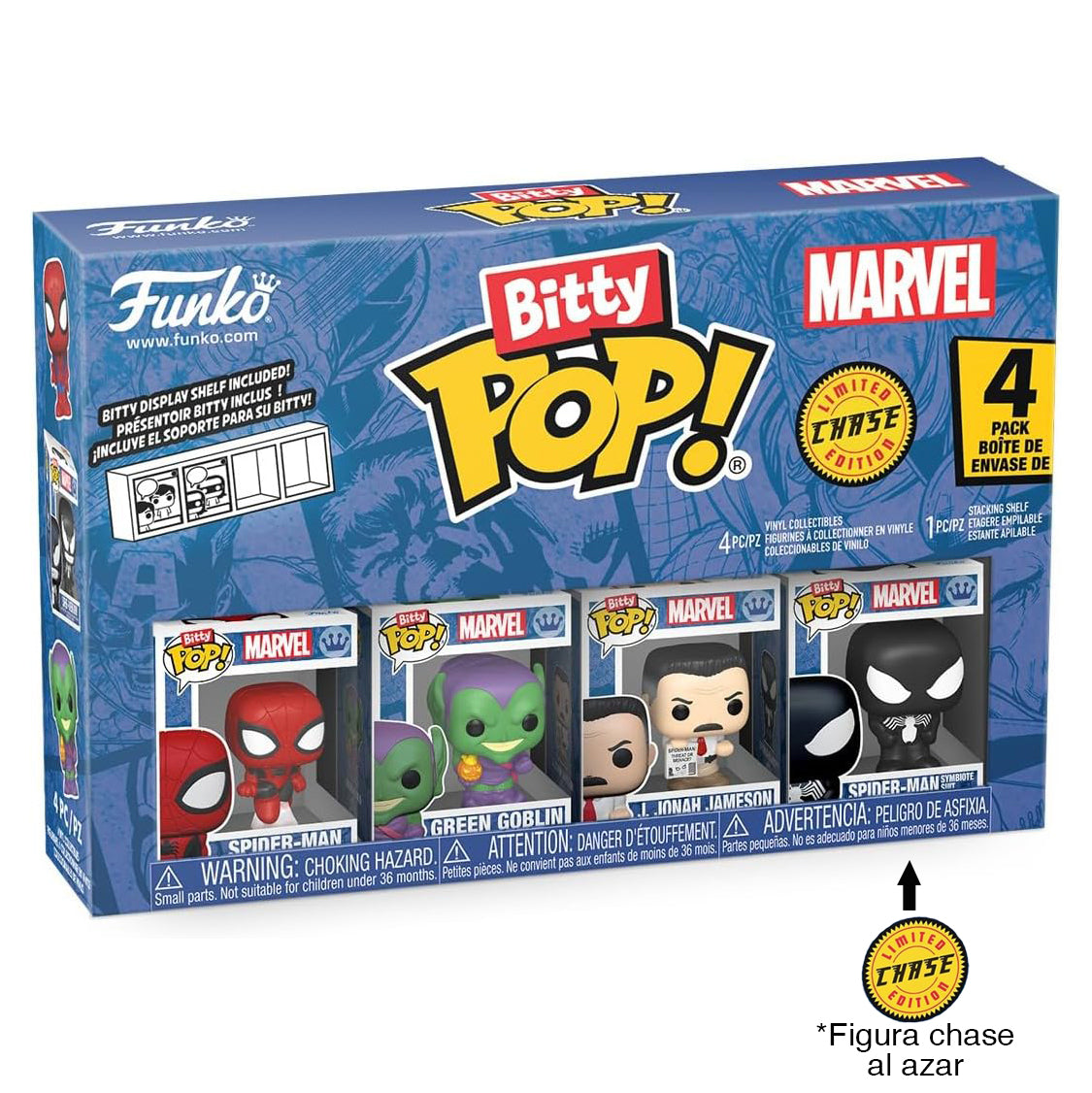 Funko Pop! Bitty: Spider-Man 4PK - Spider-Man, Green Goblin, J. Jonah Jameson, and Random Chase Figure