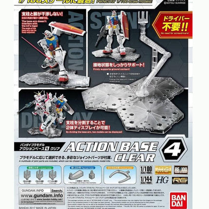 Bandai Gunpla Model Kit Action BASE 4 CLEAR Display (1/144 & 1/100 Scale) Stand
