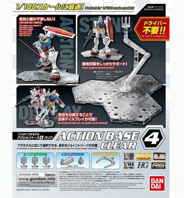 Bandai Gunpla Model Kit Action BASE 4 CLEAR Display (1/144 & 1/100 Scale) Stand