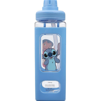 Lilo & Stitch Waving Characters 24 oz Blue Square Plastic Water Bottle