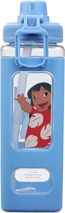 Lilo & Stitch Waving Characters 24 oz Blue Square Plastic Water Bottle