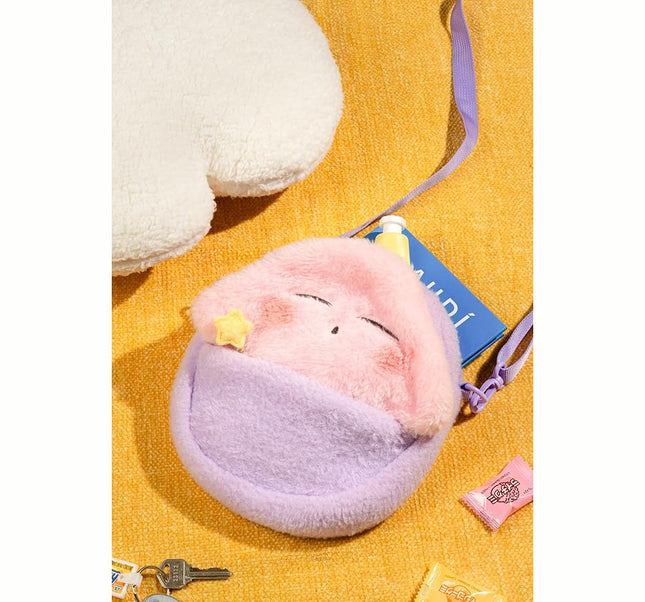 Kirby Fluffy Sling Bag (Sleepy) – 8.7-Inch Plush Crossbody Bag with Adjustable Strap