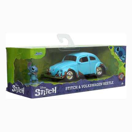 Jada Toys Disney Lilo and Stitch 1:32 Volkswagen Beetle Die-cast Car w/ 1.65" Stitch Figure
