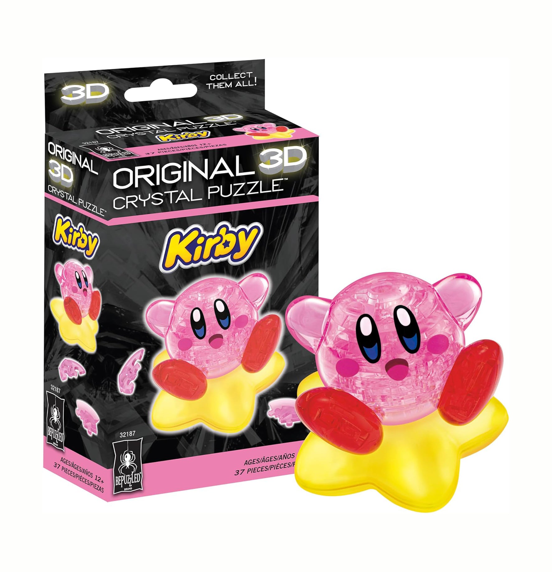 Kirby Original 3D Crystal Puzzle, 37 Piece Brain Teaser, Collectible Display Puzzle