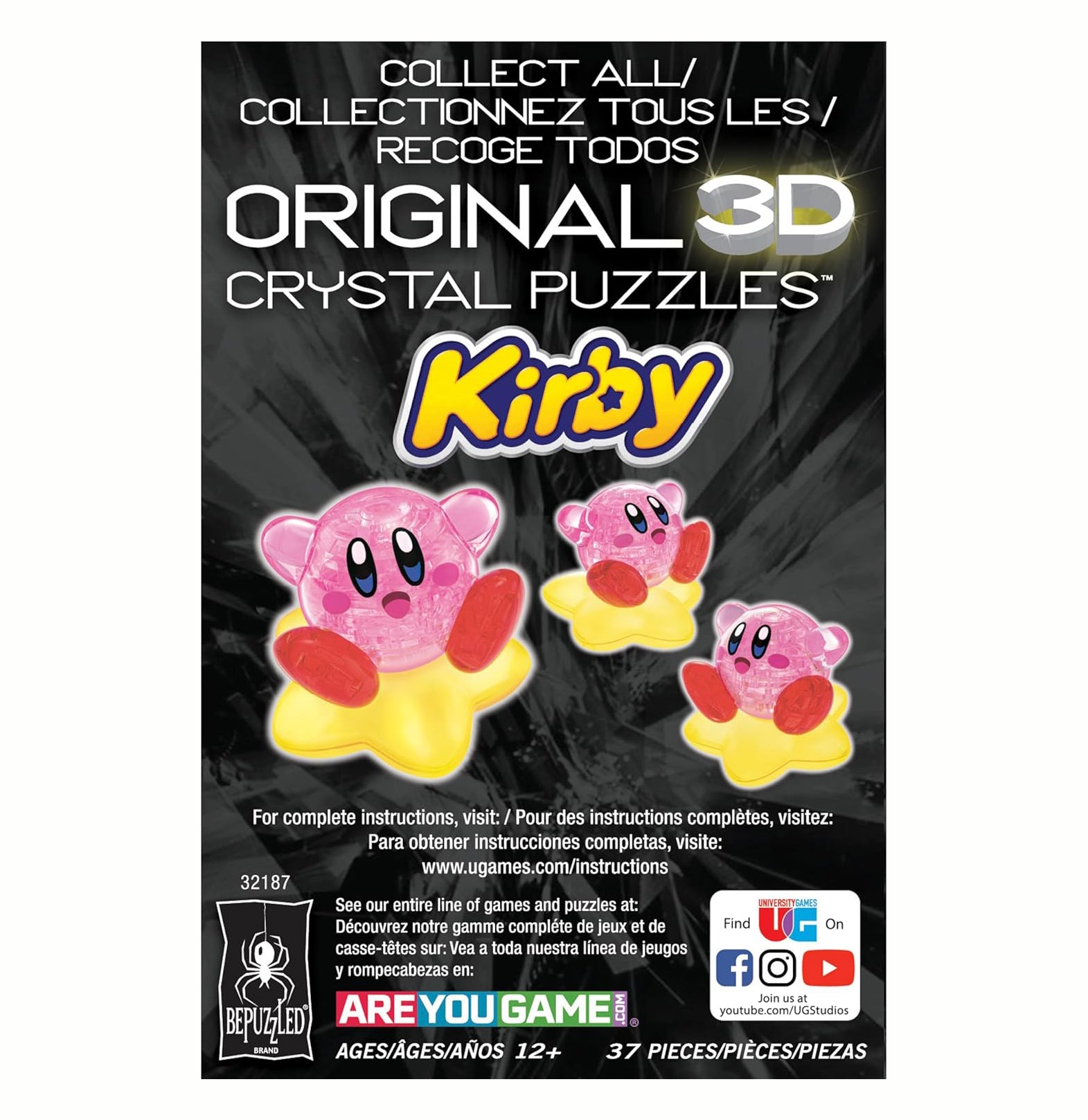 Kirby Original 3D Crystal Puzzle, 37 Piece Brain Teaser, Collectible Display Puzzle