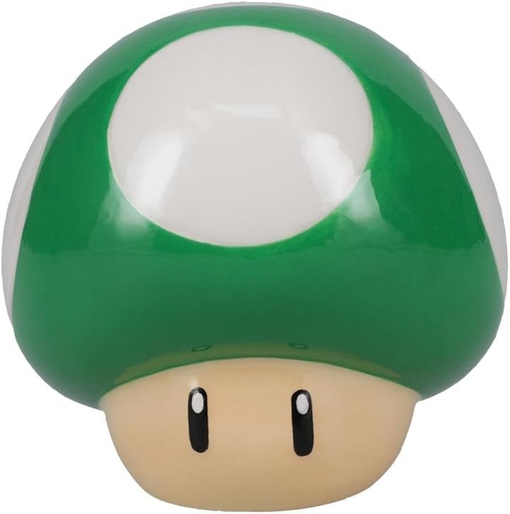 Super Mario Brothers Mushroom Salt and Pepper Shakers Officially Licensed Nintendo Red & Green 1-Up Ceramic Set