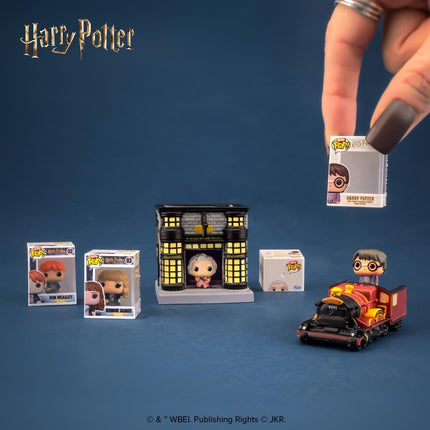 Funko Bitty Pop! Starter Set: Harry Potter - 6 PK - Harry Potter, Ron Weasley, Hermione Granger, Bitty Ride Hogwarts Express, and Bitty Town Garrick Ollivander's Wand Shop