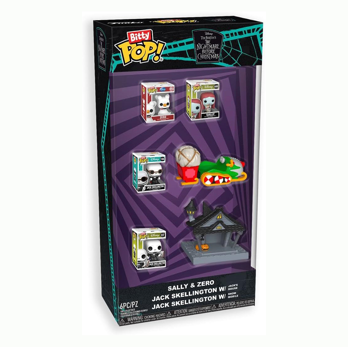 Funko Bitty Pop! Starter Set: The Nightmare Before Christmas - 6PK - Zero, Sally, Jack Skellington, Bitty Ride Snowmobile, and Bitty Town Jack's House