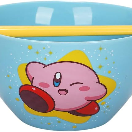 Kirby Blue Ramen Bowl with Logo and Chopsticks