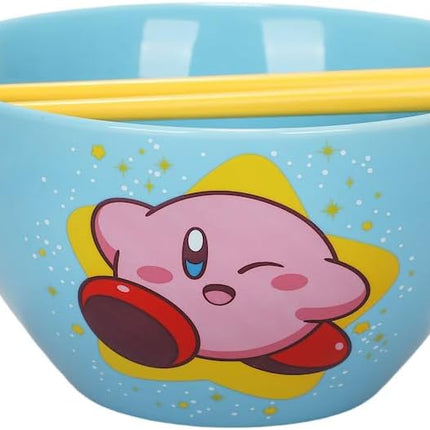 Kirby Blue Ramen Bowl with Logo and Chopsticks