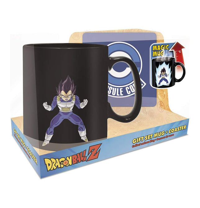 ABYSTYLE Dragon Ball Z Vegeta Heat Change Mug 16 Fl Oz and (1) Coaster Capsule Corp