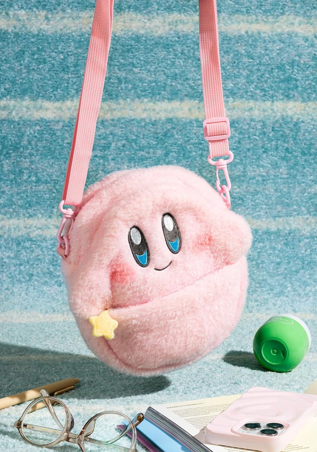 Kirby Fluffy Sling Bag (Smile) – 8.7-Inch Plush Crossbody Bag with Adjustable Strap