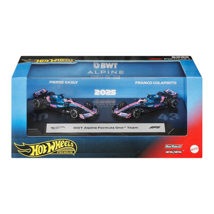 Hot Wheels Premium Formula 1 BWT Alpine Team 2-Pack Set of 2 1:64 Scale Formula One Team Racecars Featuring #10 Pierre Gasly & #43 Franco Colapinto