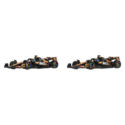 Hot Wheels Premium McLaren Formula 1 Toy Car 2-Pack Collectible Racecars Featuring #81 Oscar Piastri & #4 Lando Norris, 1:64 Scale Die-Cast Vehicles