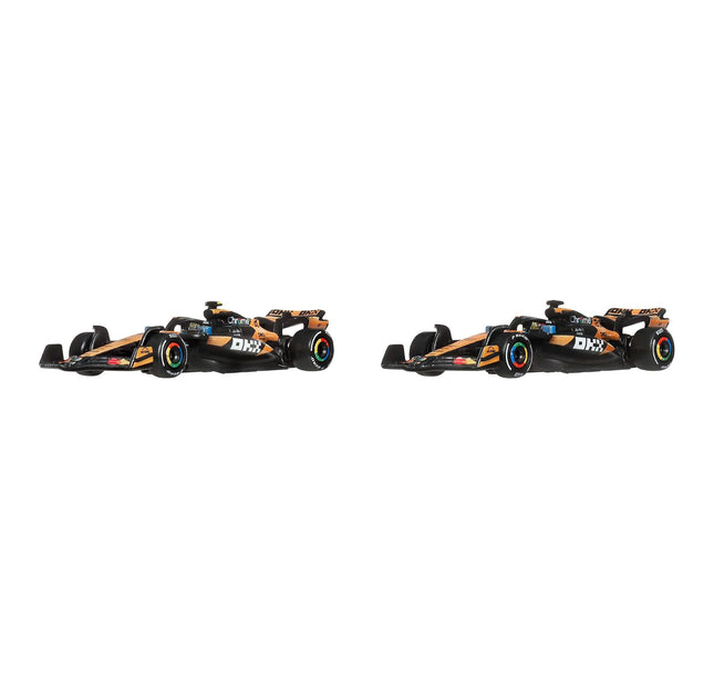 Hot Wheels Premium McLaren Formula 1 Toy Car 2-Pack Collectible Racecars Featuring #81 Oscar Piastri & #4 Lando Norris, 1:64 Scale Die-Cast Vehicles