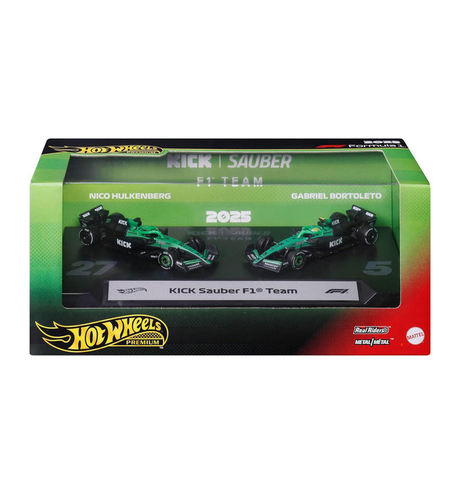Hot Wheels Premium Formula 1 KICK Sauber F1 Team 2-Pack Set of 2 1:64 Scale Collectible Toy Racecars Featuring #27 Nico Hulkenberg & #5 Gabriel Bortoleto