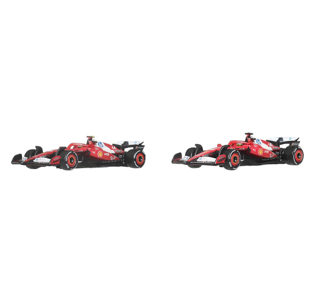 Hot Wheels Premium Formula 1 Scuderia Ferrari HP Racecars 2-Pack Set of 2 Die-Cast 1:64 Scale Cars with Lewis Hamilton & Charles Leclerc decos, F1 Collectible Vehicles