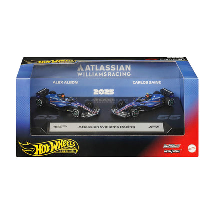 Hot Wheels Premium Formula 1 Atlassian Williams Racing 2-Pack Set of 2 1:64 Scale Toy Racecars Featuring 55 Carlos Sainz & #23 Alexander Albon