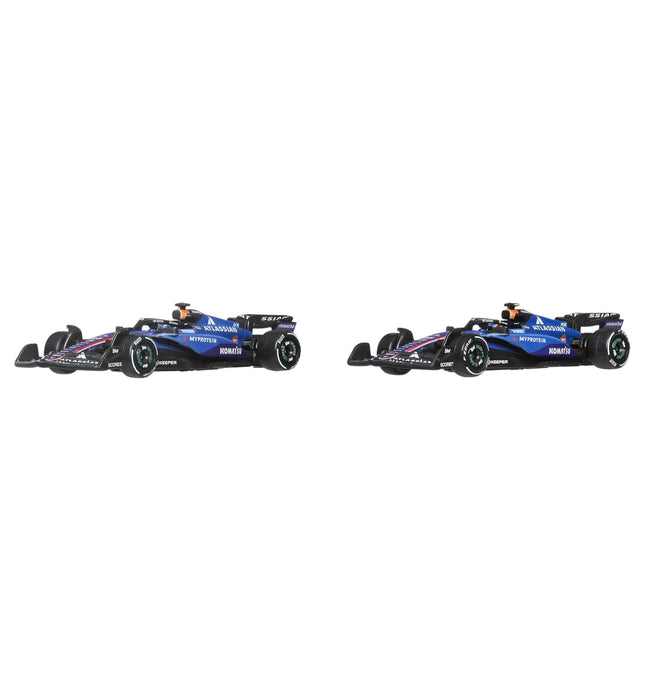 Hot Wheels Premium Formula 1 Atlassian Williams Racing 2-Pack Set of 2 1:64 Scale Toy Racecars Featuring 55 Carlos Sainz & #23 Alexander Albon