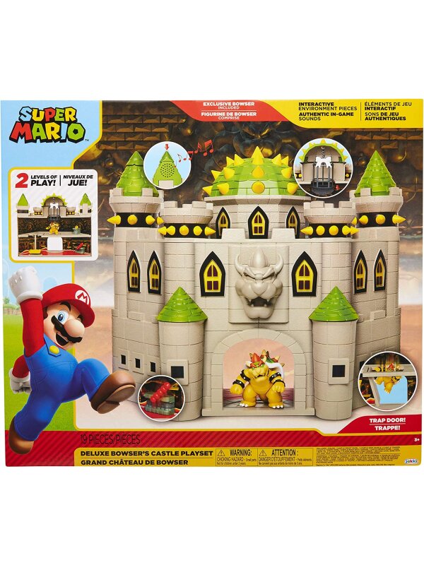 Super Mario Nintendo Deluxe Bowser's Castle Playset with 2.5" Exclusive Articulated Bowser Action Figure, Interactive Play Set with Authentic In-Game Sound