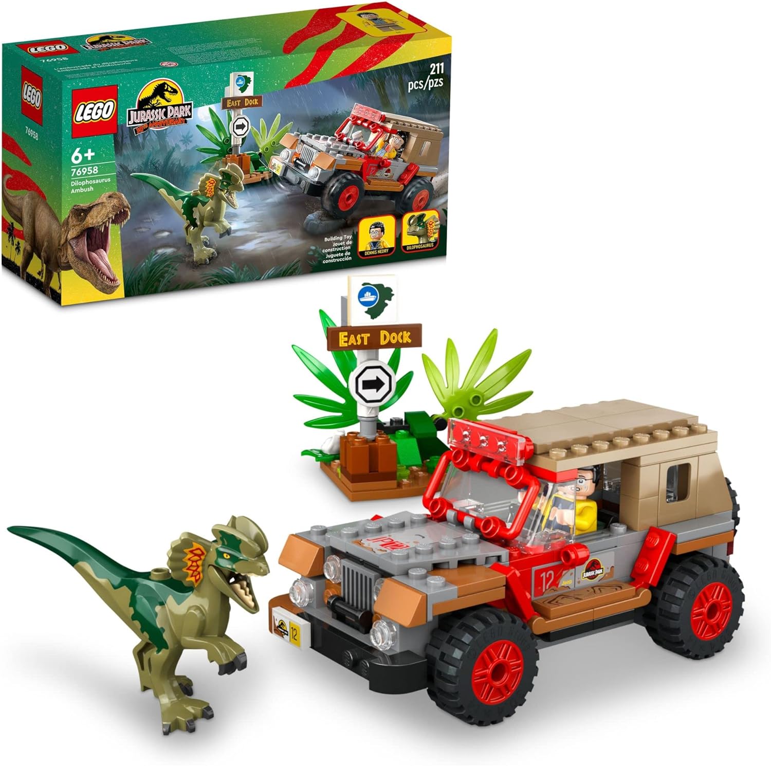 LEGO Jurassic Park Dilophosaurus Ambush 76958 Building Toy Set for Jur