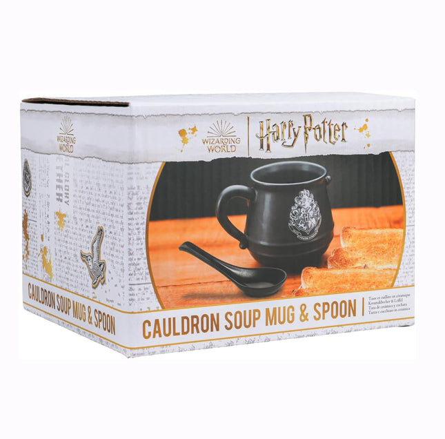 Harry Potter Cauldron Soup Mug and Spoon Set - Ceramic Hogwarts Drinkware for Soup or Tea, 500 ml (17 fl oz)