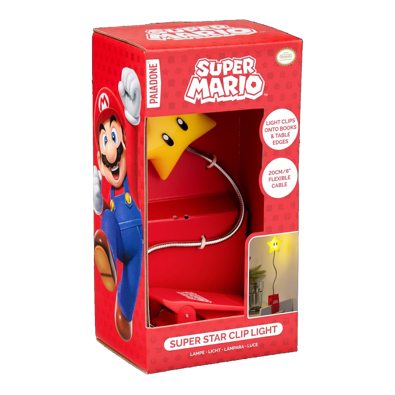 Paladone Super Mario Super Star Clip Book Light – LED Clip Lamp with Flexible Arm, Battery Powered