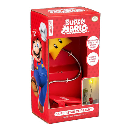 Paladone Super Mario Super Star Clip Book Light – LED Clip Lamp with Flexible Arm, Battery Powered