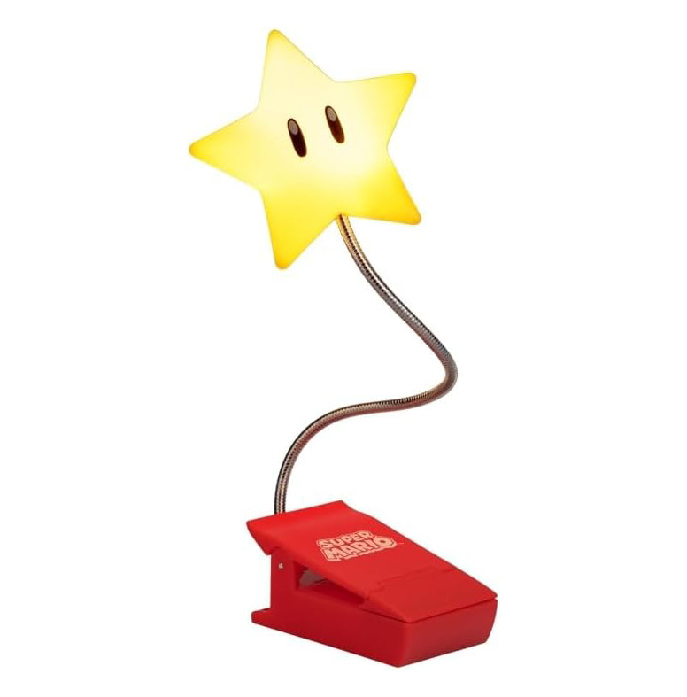Paladone Super Mario Super Star Clip Book Light – LED Clip Lamp with Flexible Arm, Battery Powered