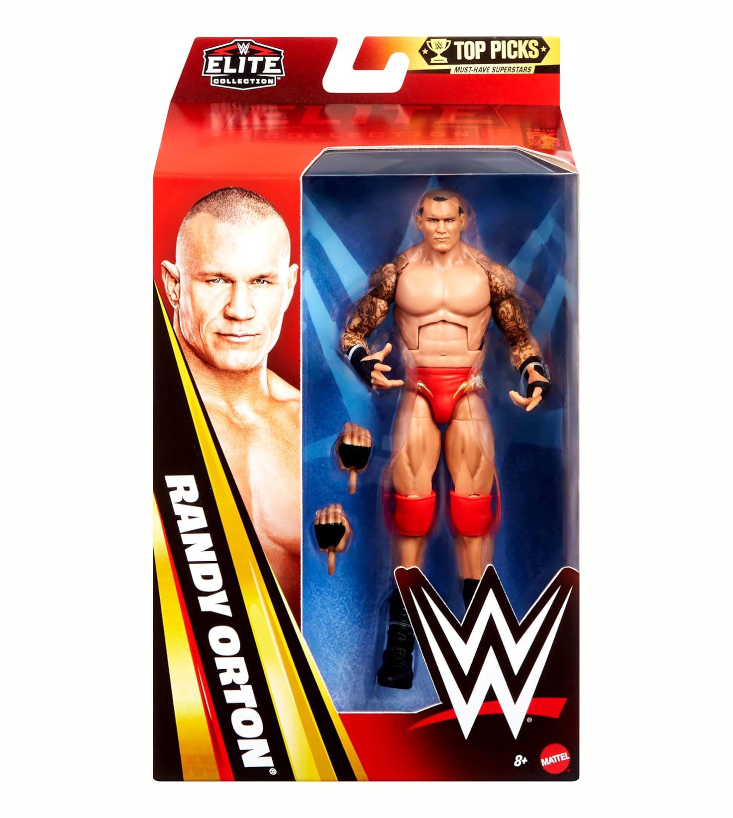 Mattel WWE Elite Collection Top Picks Action Figures & Accessories Set, 6-inch Collectible Randy Orton with Swappable Hands & Ring Gear