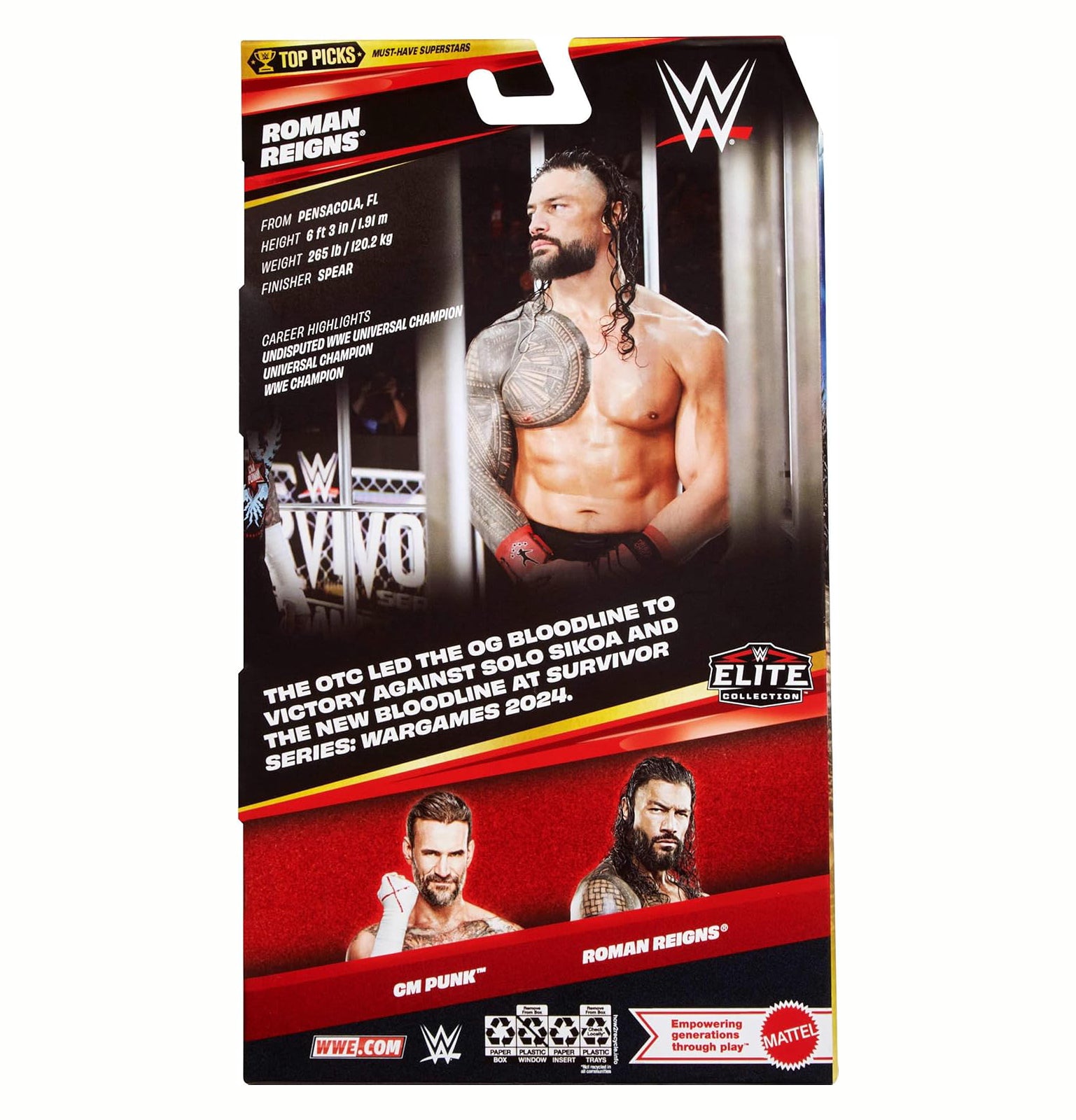 WWE Elite Collection Top Picks Action Figures & Accessories Set, 6-inch Collectible Roman Reigns with Swappable Hands & Ring Gear