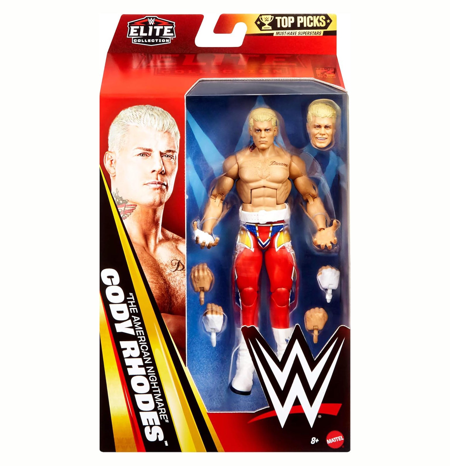 Mattel WWE Elite Collection Top Picks Action Figures & Accessories Set, 6-inch Collectible Cody Rhodes with Swappable Hands & Ring Gear