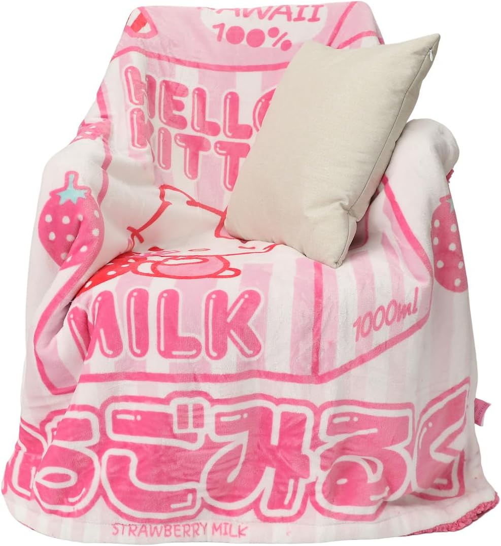 Hello Kitty Strawberry Milk Carton Throw Blanket