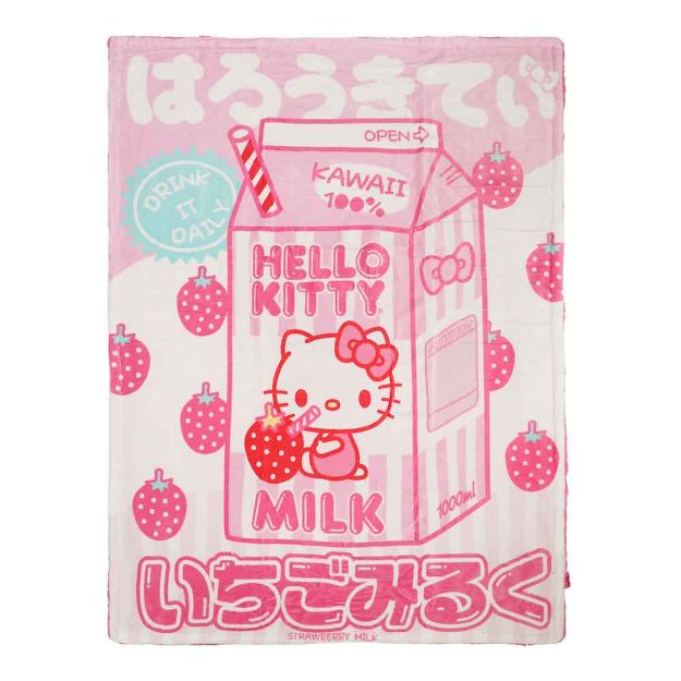 Hello Kitty Strawberry Milk Carton Throw Blanket