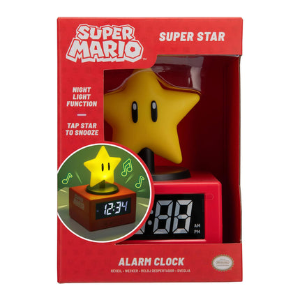 Paladone Super Mario Super Star Icon Alarm Clock with Night Light – Digital Alarm Clock, Tap-to-Snooze