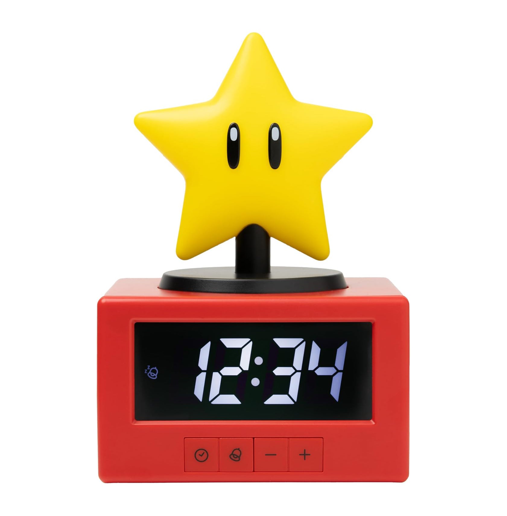 Paladone Super Mario Super Star Icon Alarm Clock with Night Light – Digital Alarm Clock, Tap-to-Snooze
