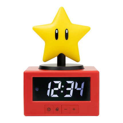Paladone Super Mario Super Star Icon Alarm Clock with Night Light – Digital Alarm Clock, Tap-to-Snooze