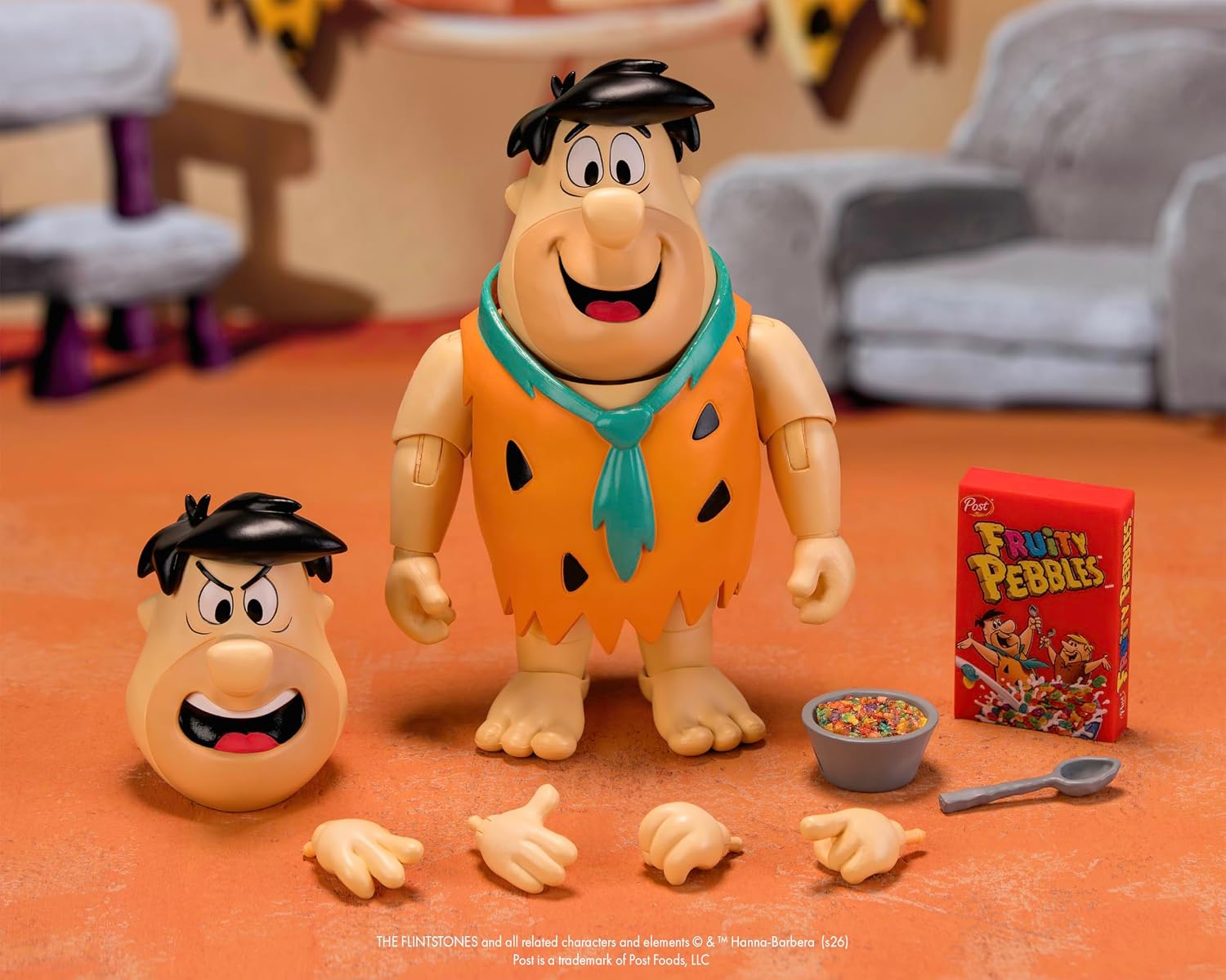 Jada Toys - Fruity Pebbles Fred Flinstone Action Figure Toys – 1:12 Scale – Fully Articulated – Retro Cartoon Collectible