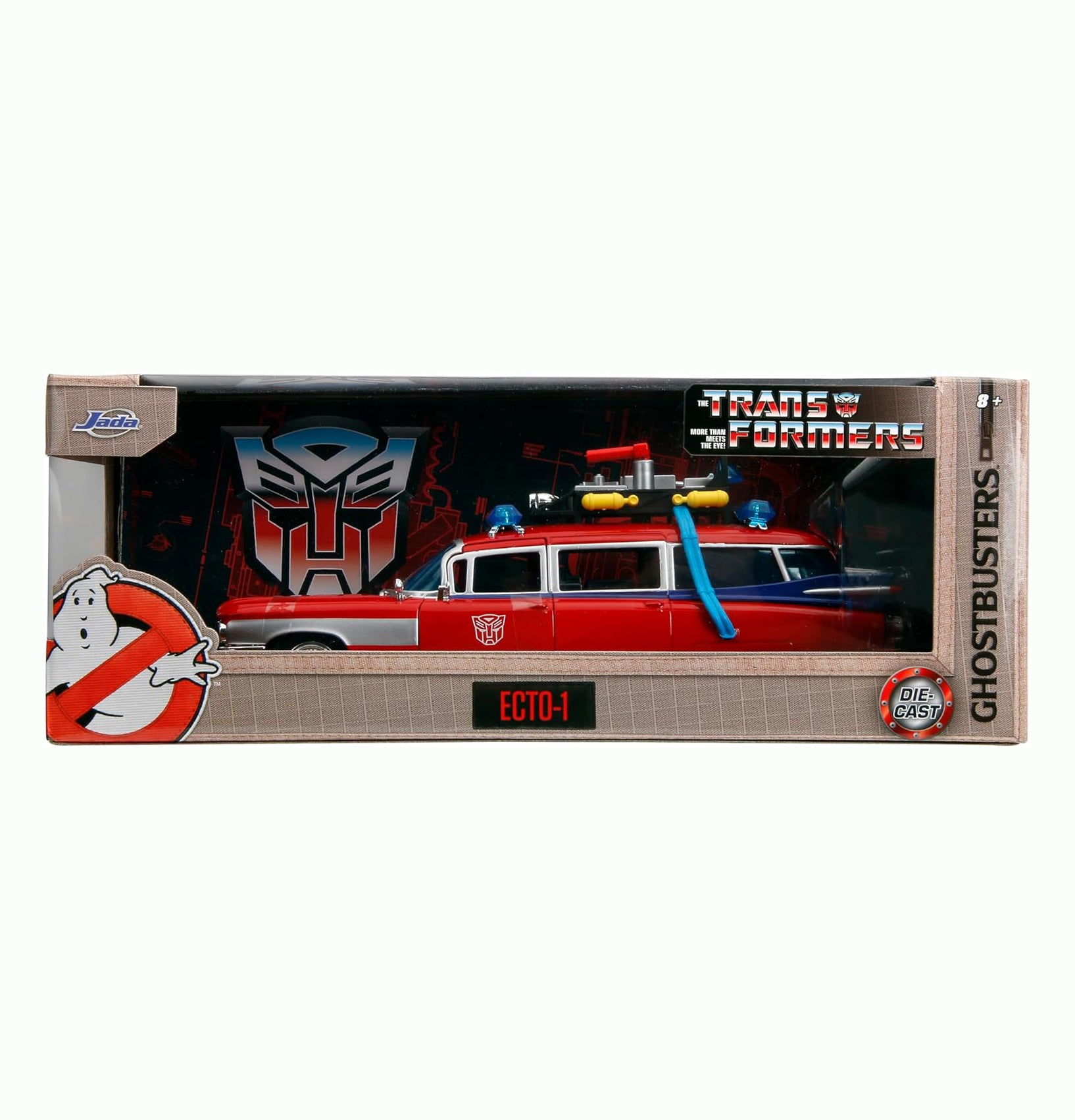 Jada Toys 1:24 Ghostbusters Ecto-1 Mashup with Optimus Prime G1 Graphics Die-Cast Car