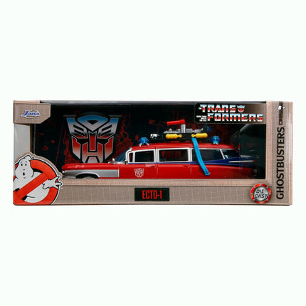 Jada Toys 1:24 Ghostbusters Ecto-1 Mashup with Optimus Prime G1 Graphics Die-Cast Car