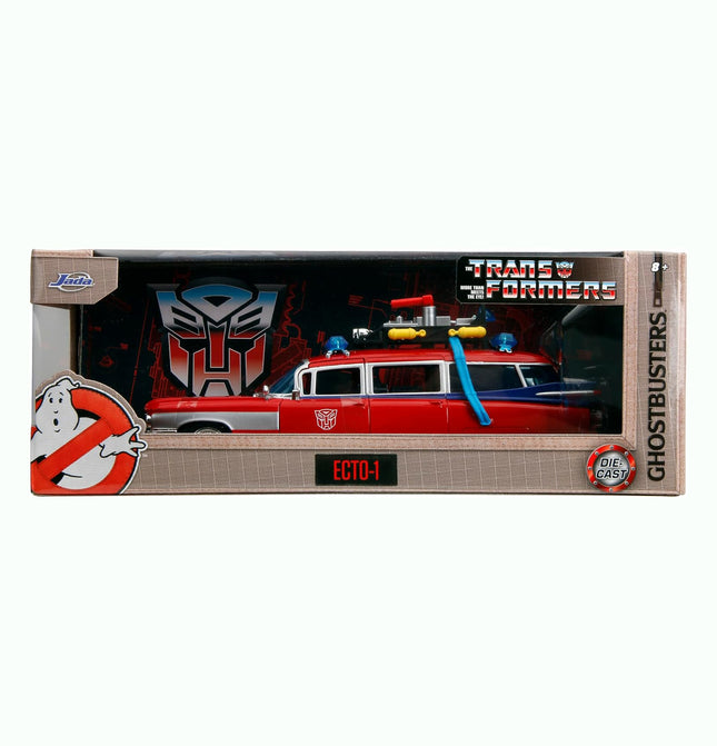 Jada Toys 1:24 Ghostbusters Ecto-1 Mashup with Optimus Prime G1 Graphics Die-Cast Car