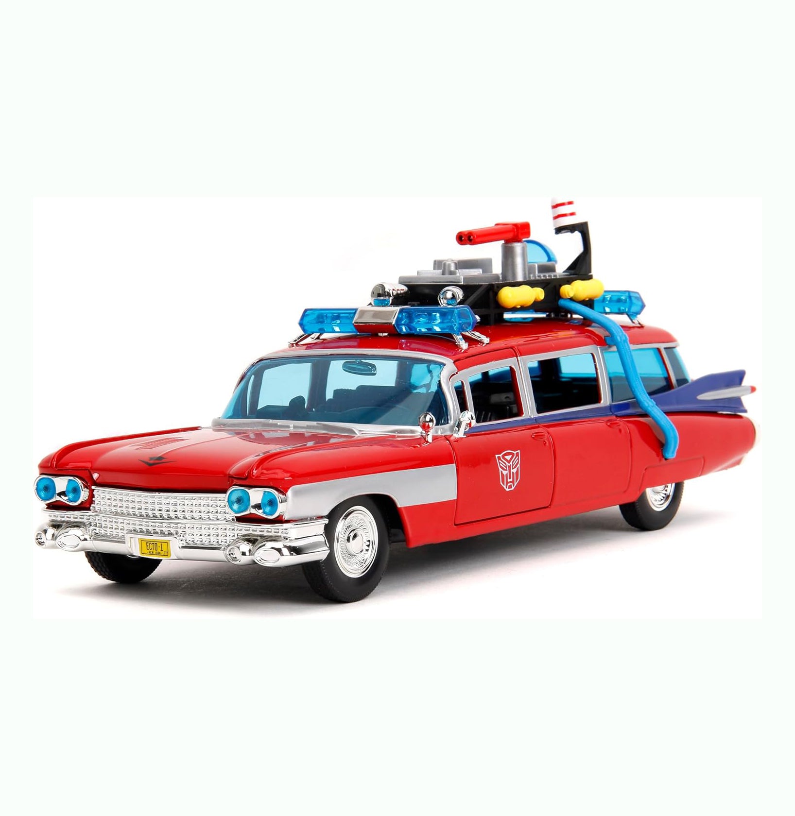 Jada Toys 1:24 Ghostbusters Ecto-1 Mashup with Optimus Prime G1 Graphics Die-Cast Car