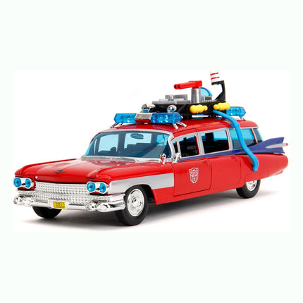 Jada Toys 1:24 Ghostbusters Ecto-1 Mashup with Optimus Prime G1 Graphics Die-Cast Car