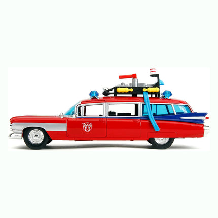 Jada Toys 1:24 Ghostbusters Ecto-1 Mashup with Optimus Prime G1 Graphics Die-Cast Car