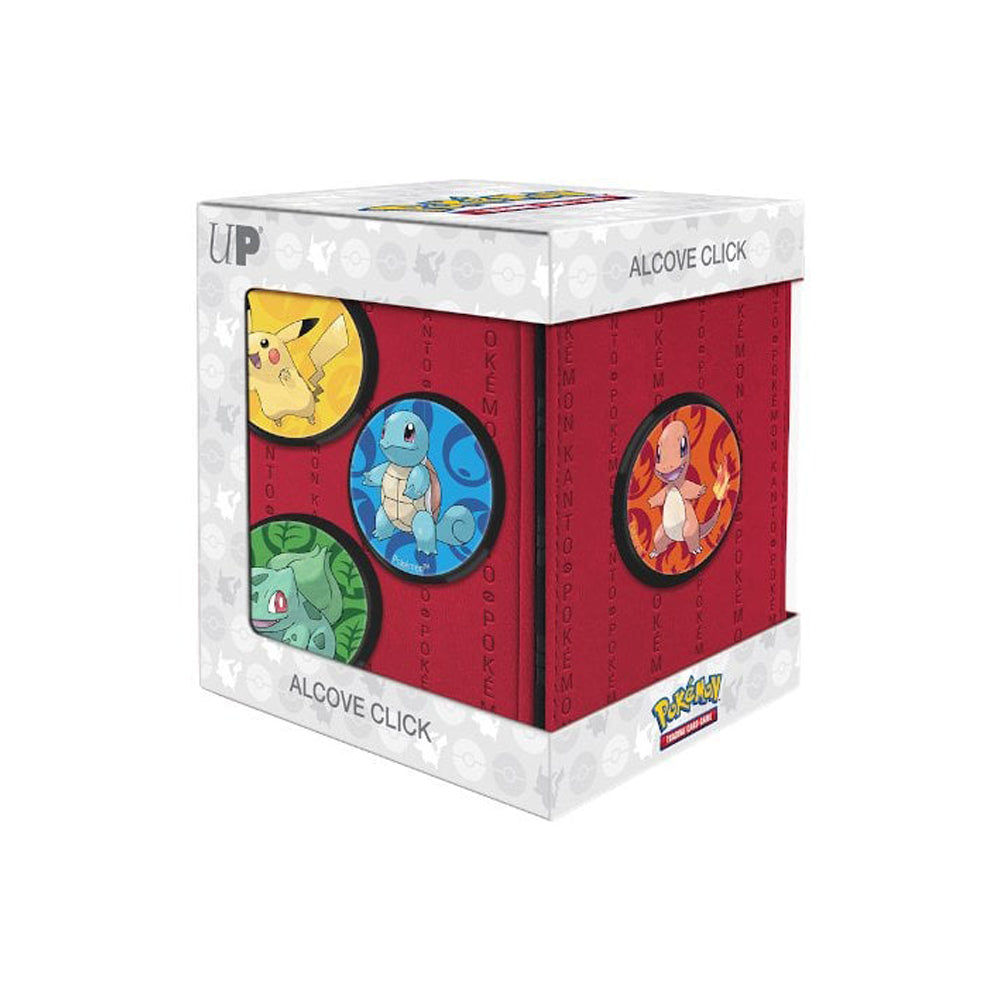 Ultra Pro - Pokemon Alcove Click Kanto: Store 100 Double-Sleeved Cards with 4 Themed Badges of Charmander, Squirtle, Bulbasaur, and Pikachu