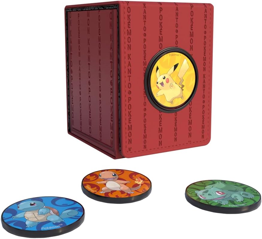 Ultra Pro - Pokemon Alcove Click Kanto: Store 100 Double-Sleeved Cards with 4 Themed Badges of Charmander, Squirtle, Bulbasaur, and Pikachu