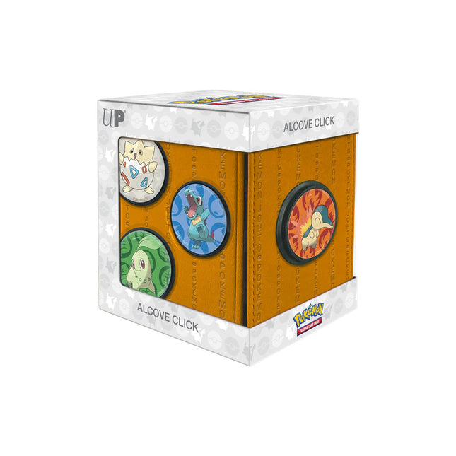 Ultra Pro - Pokemon Alcove Click Johto: Store 100 Double-Sleeved Cards with 4 Themed Badges of Cyndaquil, Totodile, Chikorita, and Togepi