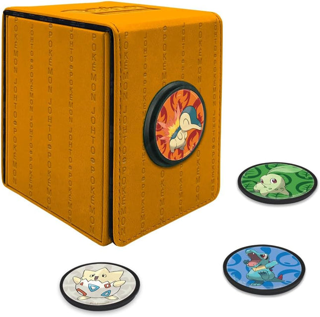 Ultra Pro - Pokemon Alcove Click Johto: Store 100 Double-Sleeved Cards with 4 Themed Badges of Cyndaquil, Totodile, Chikorita, and Togepi