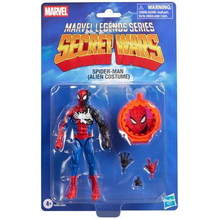 Marvel Legends Series Secret Wars Spider-Man (Alien Costume), Retro Comics Collectible 6 Inch Action Figure with Lenticular Shield