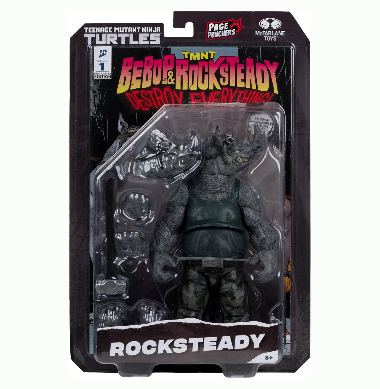 McFarlane Toys-Teenage Mutant Ninja Turtles (Page Punchers) Rocksteady 5in Action Figure with Comic